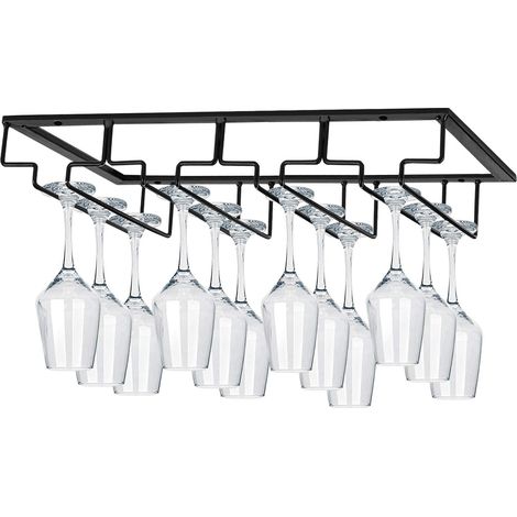 Support à verres à vin à suspendre sous un meuble, porte-verres à pied en fil métallique, rangement pour verres à vin pour cuisine et bar (4 rangées) (1/5)