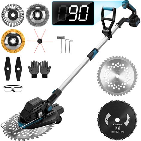 1200W 16800U/min Coupe Bordure Sans Balais Sans Fil Débroussailleuse Électrique Tête Pivotante 90° Longueur Réglable 100-140cm Compatible avec Makita 21V(Sans Batterie) 7 Types Lames Jusqu'à 300mm pou (1/5)