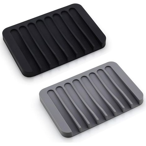 Ensemble de 2 porte-savons en silicone, antidérapants et auto-drainants, pour salle de bain, douche et cuisine. Solution de rangement portable et facile à nettoyer pour savons, éponges et produits de (1/5)
