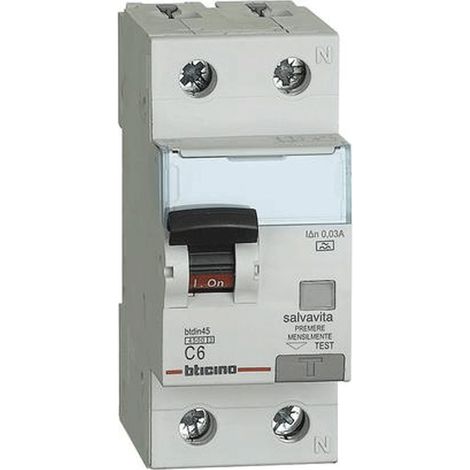 BTicino GA8813A6 Disjoncteur à courant résiduel Type A C6 1P+N 4.5kA (1/2)