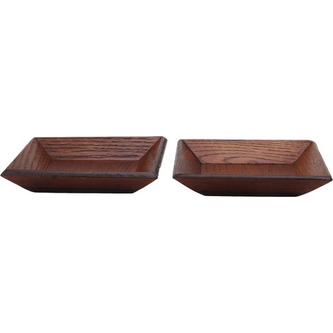 Lot de 2 assiettes à dessert carrées en bois de style japonais, pour biscuits et amuse-gueules, grande taille 10x10cm (1/5)