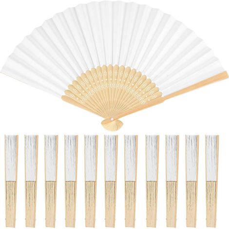 Lot de 12 éventails blancs en papier pour invités de mariage, éventails pliables. Convient pour mariage, anniversaire, fête. (1/5)