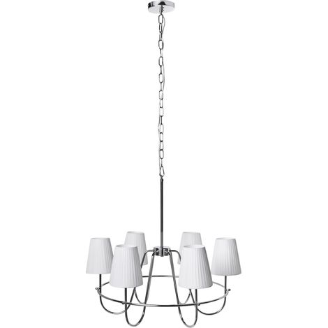 Lampadario a 6 luci con base in metallo e paralumi in tessuto argento Yamethin