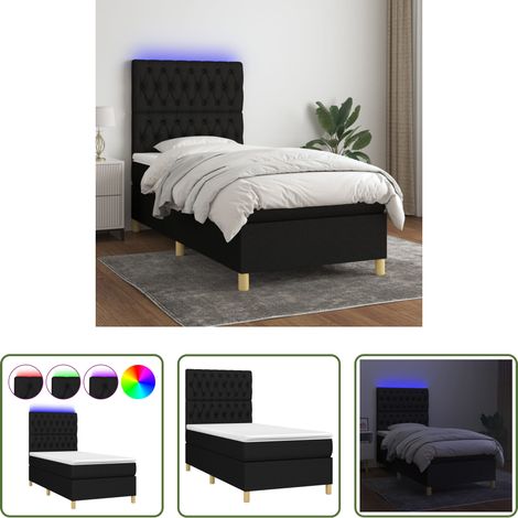 vidaXL LED-Leiste - Boxspringbett mit Matratze & LED Schwarz 90x200 cm Stoff (1/5)