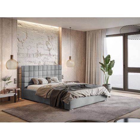 Lit rembourré avec rangement 120x200 velours gris clair Terra (1/5)