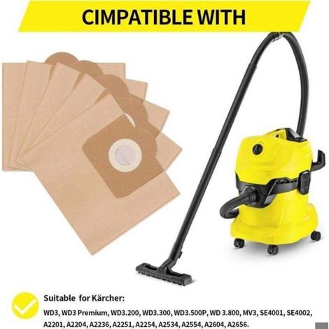 Sac Aspirateur - Papier - Compatible Karcher WD3 MV3 SE4001 - Filtre 99,99 % - Lot De 10 Pièces (1/4)