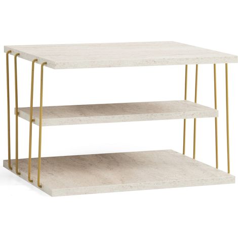 table d'appoint en bois "Lifon" 50 x 40 x 33 cm - Travertin (1/4)