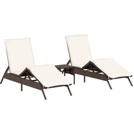 Maison Exclusive - Sonnenliegen 2 Stk. mit Tisch Braun Poly Ratta