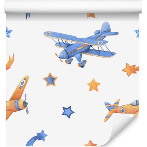 Papel pintado de aviones antiguos con estrellas, 50x1000 cm (1/5)