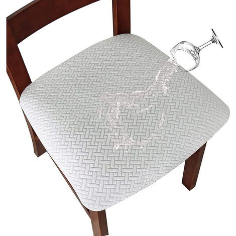 Stretch chair cover in Jacquard fabric and wavy mesh – White, set of 4 for dining chairs (1/5)