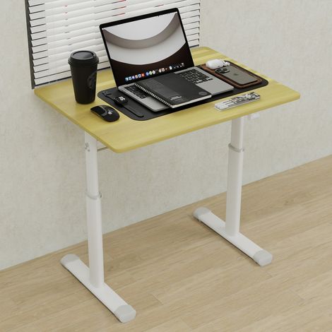Schreibtisch höhenverstellbar 80 x 60 cm handbetrieben, Holzoptik, Metall-Holz HAVRYA (1/5)