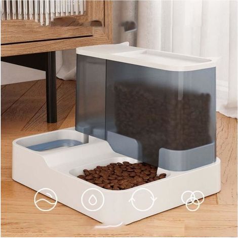 Double Gamelle Chat, Distributeur Croquettes Chat Automatique et Distributeur Eau Chat 2 en 1 Bleu UNE (1/4)