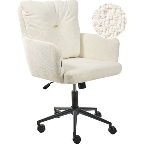 Silla de oficina de bouclé de poliéster estructura metálica negra función giratoria altura ajustable muebles de oficina blanco crema Alpine (1/5)