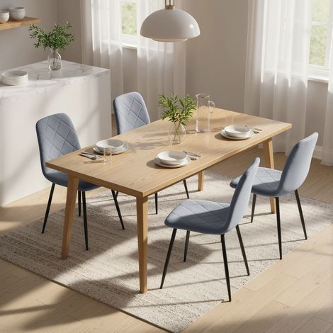 Lot 4 chaises salle à manger rembourrées dossier haut acier velours gris (1/5)