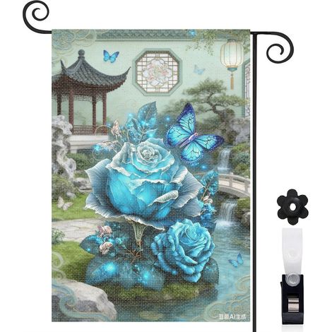 Drapeau vertical Welcome et fond sombre bleu 30 x 45 cm décoration saisonnière extérieure (1/5)