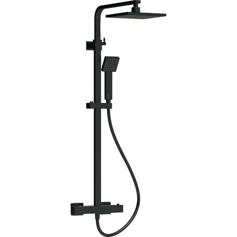 Balterley Swinscoe Square Thermostatic Shower Kit with Fixed Head and Adjustable Handset - Matt Black