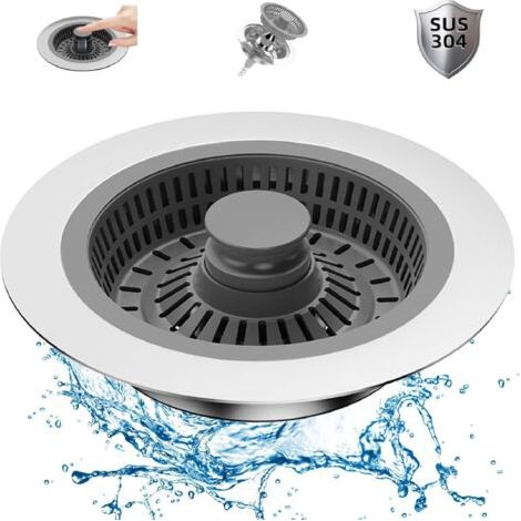 3 en 1 Pop-Up Bouchon Evier Cuisine Universel Filtre Evier Cuisine Sink Plug Anti Blocage Grille Evier Cuisine PréVention des Odeurs Panier pour Un Trou D'Évier 71-85mm, Profondeur 22mm (1/5)