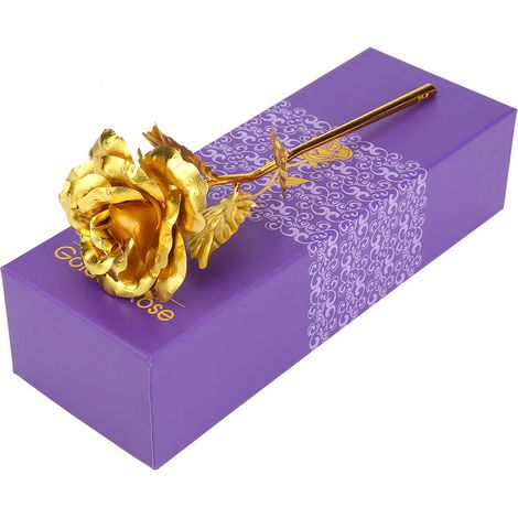 Rose artificielle de collection en feuille d'or jaune 24 carats, cadeau unique pour petite amie, maman, épouse