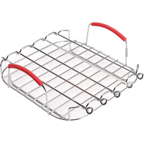 Grill Rack - Double Layer Stainless Steel Rack With Skewers - For Grilling Kebabs Vegetables Steaks Pizzas - 20.8 X 20.8 Cm - 1 Piece (1/5)