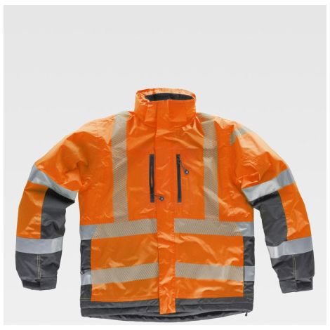 Parka acolchada e impermeable en tejido Oxford, combinada con alta visibilidad y con cintas reflectantes S9261 L Gris+Naranja A.V. (1/2)