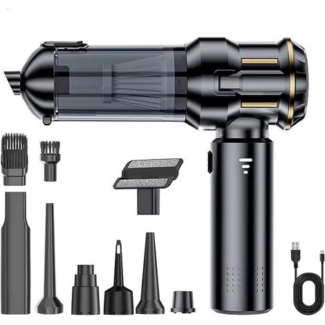 Aspirapolvere portatile senza fili per auto - Mini aspirapolvere portatile ricaricabile per auto - Nero - 9 accessori (1/2)