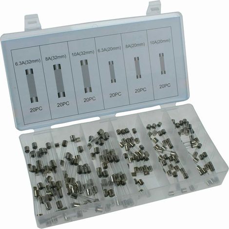 KIT ASSORTIMENTO FUSIBILI FUSIBILE VETRO ELETTRICO 120 PEZZI ASSORTITI 780