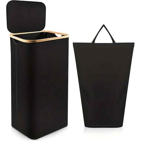 Panier à linge en bambou pour chambre à coucher avec sac intérieur et couvercle, boîte de rangement pour vêtements sales, grand panier à linge pour salle de bain, 1 pièce. (1/5)