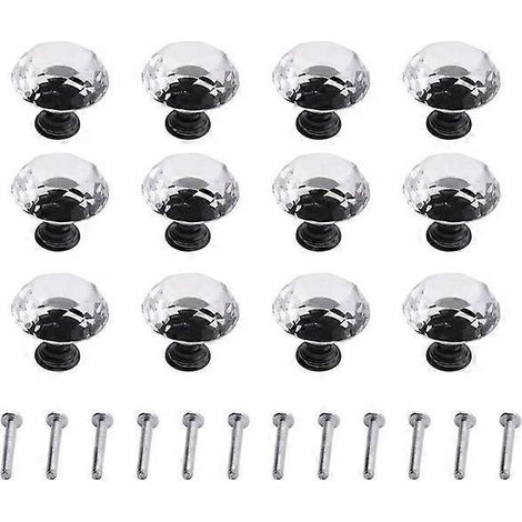Lot de 12 boutons de tiroir/meuble en verre cristal artificiel en forme de diamant (1/5)