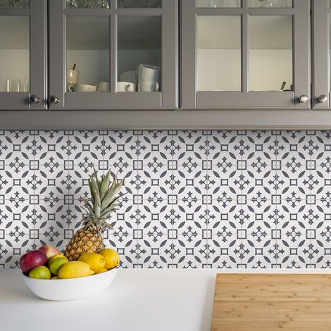 Sticker Mural Carrelage adhésif Cuisine Salle de Bain - 24 STICKERS CARREAUX DE CIMENT AZULEJOS ERICA - 24stickers10x10cm (1/5)
