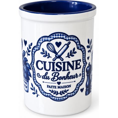 Pot à ustensiles céramique Cuisine du Bonheur bleu marine (1/3)