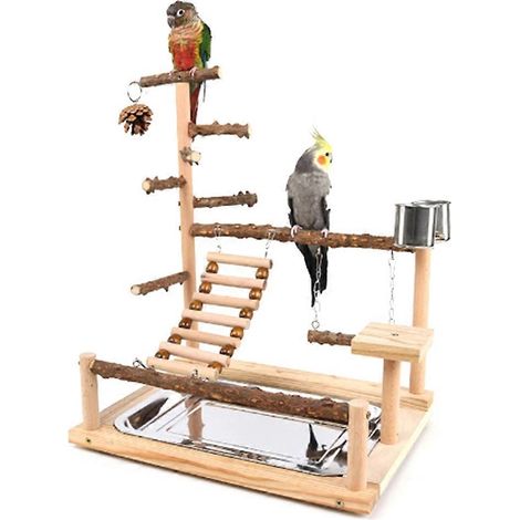 Papageienspielständer mit Tablett, Vogelschaukel, Kletterleiter, Brücke und Sitzstange