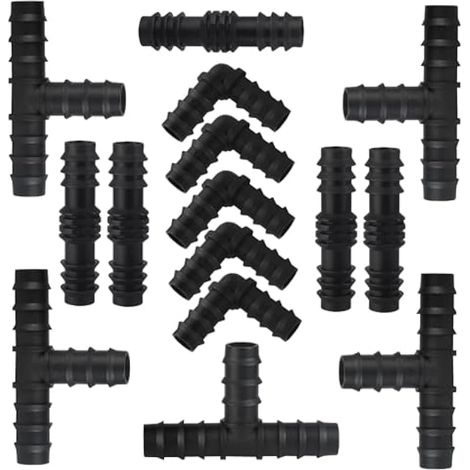 Lot de 15 raccords de connecteur d'irrigation goutte à goutte de 20 mm, raccord direct barbelé et coudé en T pour tuyau de tuyau de 16 mm (1/4)