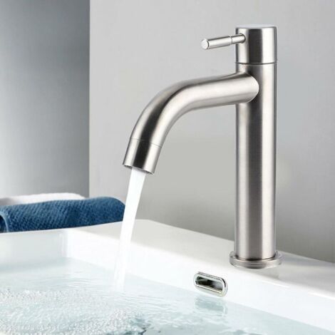 Armatur, G1/2 Gebürsteter Edelstahl Einzel-Kaltwasserarmatur Waschbeckenarmatur Wassertyp Schlüsselarmatur Badezimmerzubehör für Zuhause Küche Badezimmer (Einzel-Kaltwasserarmatur) (1/5)