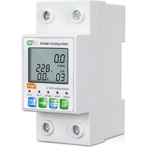 Disjoncteur Zigbee avec alarmes de surtension et de surintensité, protection contre les surintensités et les fuites de courant. Montage sur rail DIN nécessite une passerelle. (1/5)