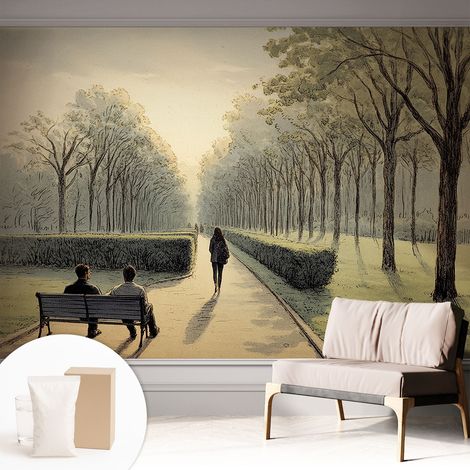 Tapete Vliestapete mit Kleber - modernes Design - Wohnungsdeko - geruchslos - langlebig Ruhe im Park 312x219 cm (1/5)