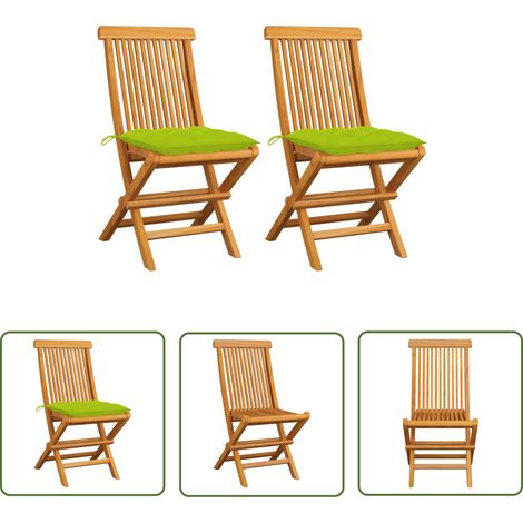 The Living Store Gartenstühle mit Hellgrünen Kissen 2 Stk. Massivholz Teak - Gartensessel - Gartenmöbel - Teak Gartenstuhl - Klappbarer Stuhl - Outdoor Sessel (1/5)