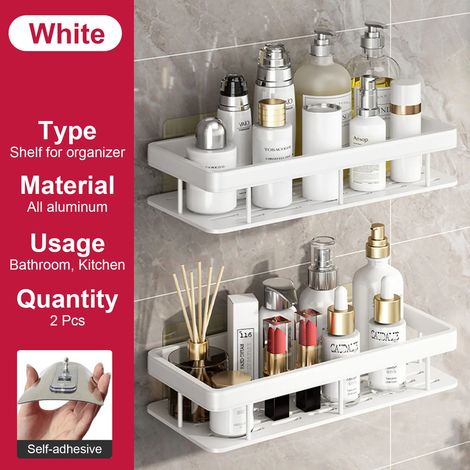 (blanc-2) Étagère de rangement pour salle de bain en acier inoxydable antirouille, étagère de douche à ventouses, appareils de rangement ménagers (1/5)