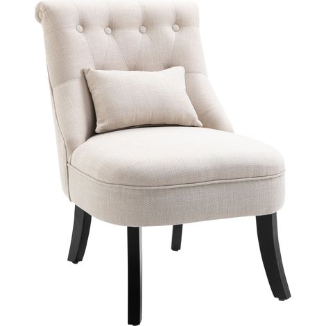 Poltrona relax in lino con cuscino schienale, gambe in legno, crema bianco (1/5)