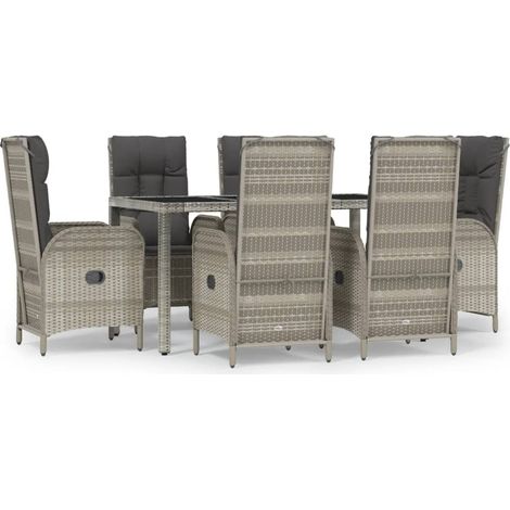 Maison Exclusive - 7-tlg. Garten-Essgruppe mit Kissen Grau Poly R