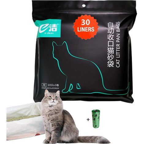 1 Pack of 30 Cat Litter Bags 91.5 × 45 cm Cat Litter Tray Bags with Handles for Medium and Large Litter Tray, 1 Roll (15 Pieces) of Garbage Bag (1/5)