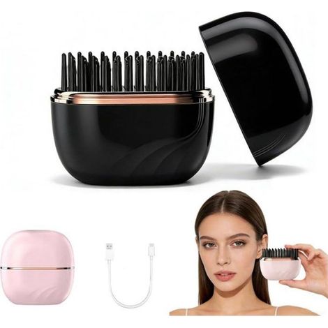 Brosse chauffante sans fil - 160 °C / 180 °C / 200 °C - pour voyage et usage quotidien - 30 min d'autonomie - rechargeable (1/5)