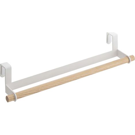 Yamazaki 3153 TOSCA Portasciugamani da cucina largo, bianco, acciaio/legno, design minimalista, 33 x 7,5 x 6 cm (LxPxA)