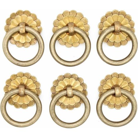 Lot de 6 poignées vintage en laiton antique - Boutons de meuble en laiton massif pur - Poignées, Aiguille en U en laiton de 3,5 cm