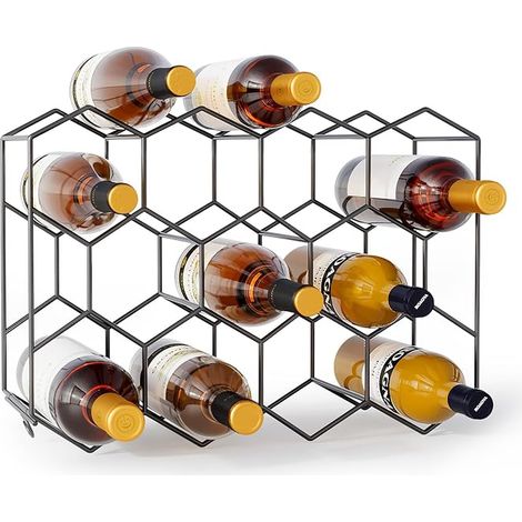 Casier à Vin Noir en Métal, Casier à Bouteilles pour 14 Bouteilles et 2 Verre a Vin, Petit Range Bouteille 43 x 13,6 x 31 cm, Porte Bouteille pour la Cuisine Bar Cave (1/5)