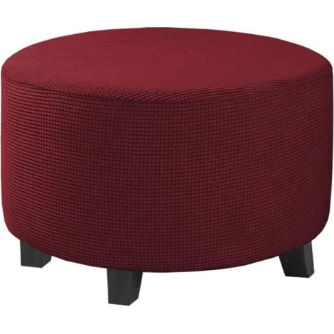 Housse Ottomane - Housse de Pouf Ronde Extensible Jacquard avec Fond Élastique Antidérapant - Pour Repose-Pieds et Tabouret - Taille SMALL (1/5)