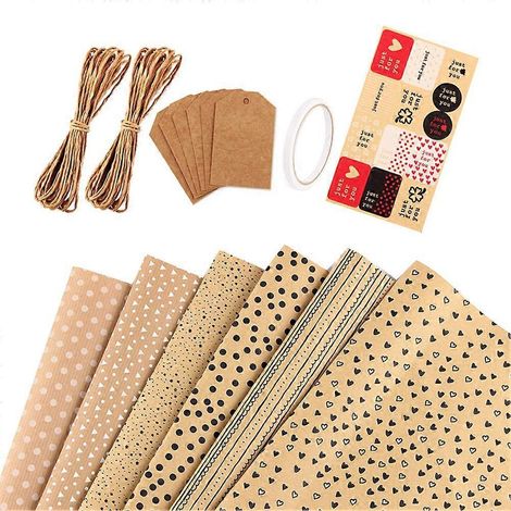 Papier kraft, 6 feuilles avec étiquettes et autocollant -- (1/5)