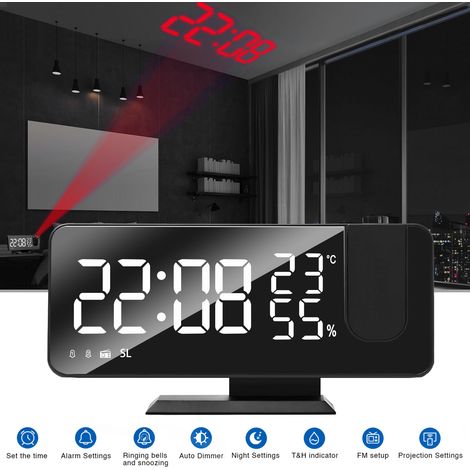 Réveil à Projection numérique, grand écran LED, Radio forte, double pour les enfants et les personnes âgées qui dorment lourdement (1/5)