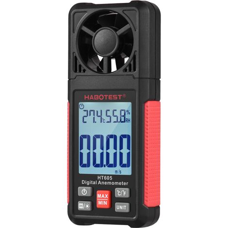 Thermomètre anémomètre numérique LCD HT605, portatif écran 2,2 pouces, mesure vitesse du vent, température et humidité (1/5)