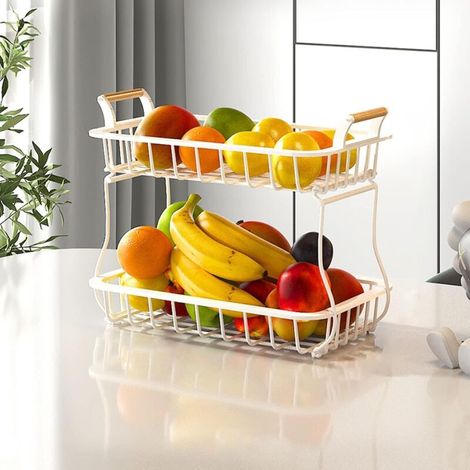 Panier à fruits de comptoir, panier à pain, panier à fruits, étagère à légumes, panier rectangulaire amovible en fil métallique (blanc) (1/5)