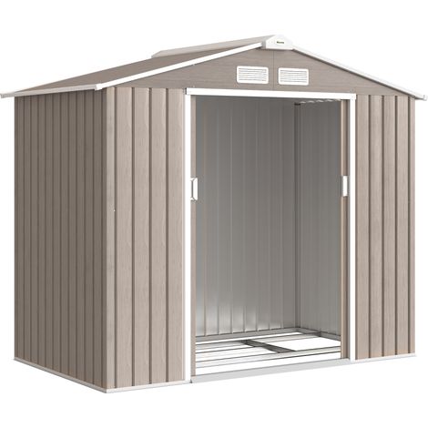 Abri jardin 2,77 m² - Remise outils avec fondation - cabanon tôle acier marron clair à porte verrouillable (1/5)